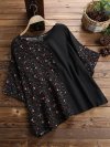 Print Floral Patchwork Casual Loose Bell Sleeve T-Shirt