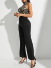 Leopard Print Patchwork High Waist Casual Jumpsuit For Women