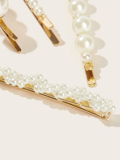 Faux Pearl Decor Hair Clip 4pcs - Click Image to Close