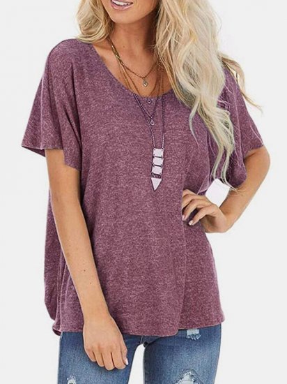 Solid Color O-Neck Short Sleeve Backless T-shirt - Click Image to Close