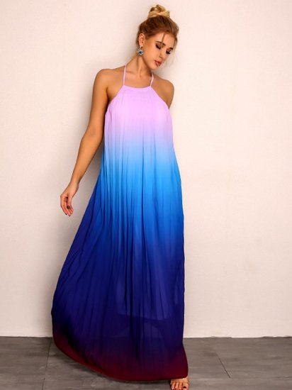 Joyfunear Open Back Ombre Halter Maxi Dress - Click Image to Close