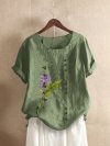 Floral Printed Short Sleeve O-Neck T-shirt For Women