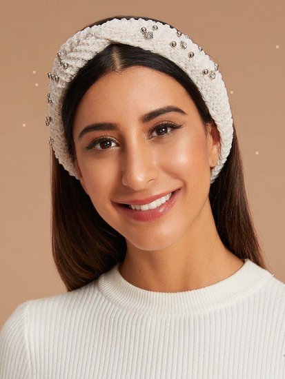 Rhinestone Decor Knit Headband - Click Image to Close