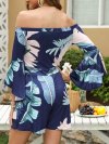 Leaves Print Off-shoulder Ruffle Short Casual Romper for Women