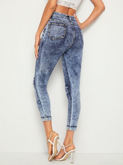 Ripped Cuffed Hem Flakes Skinny Jeans - Click Image to Close