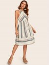 Tie Back Pocket Side Striped Halter Dress