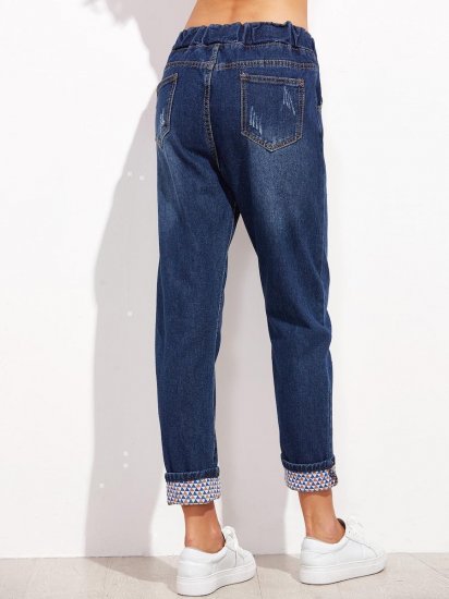 Drawstring Cuffed Jeans - Click Image to Close