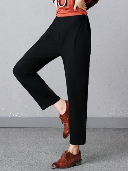 Casual Pure Color Elastic Waist Women Pants With Pockets - Click Image to Close