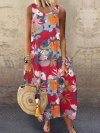 Flower Printed Sleeveless O-neck Casual Dress