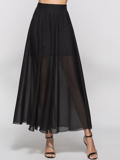 Chiffon Summer Knee-Length Pleated Skirts - Click Image to Close