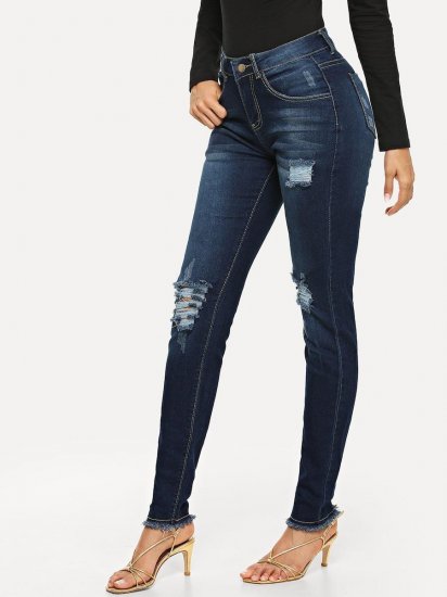 Raw Hem Ripped Jeans - Click Image to Close