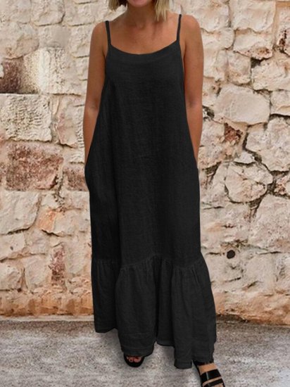 Leisure Camisole Maxi Dress With Side Pockets Adjustable Sling - Click Image to Close