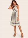 Tie Back Pocket Side Striped Halter Dress