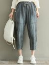 Casual Stripe Drawstring Waist Loose Women Pants