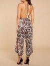 Snake Print Button Hollow V-neck Casual Long Jumpsuit for Women