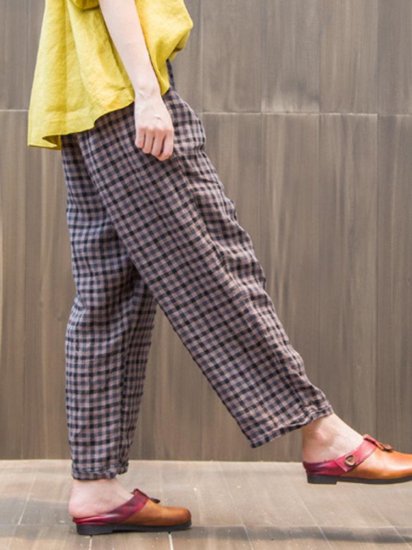 Loose Elastic Waist Plaid Trousers For Women - Click Image to Close