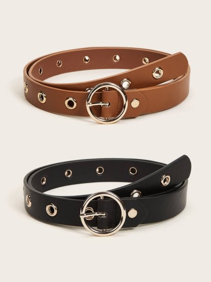 2pcs Eyelet Decor O-ring Buckle Belt - Click Image to Close