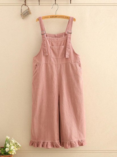 Straps Solid Color Stringy Selvedge Hem Jumpsuits - Click Image to Close