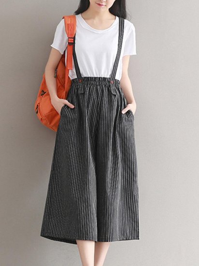 Casual Stripe Print Wide Leg Rompers For Women - Click Image to Close