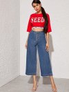 Button Fly Crop Wide Leg Jeans