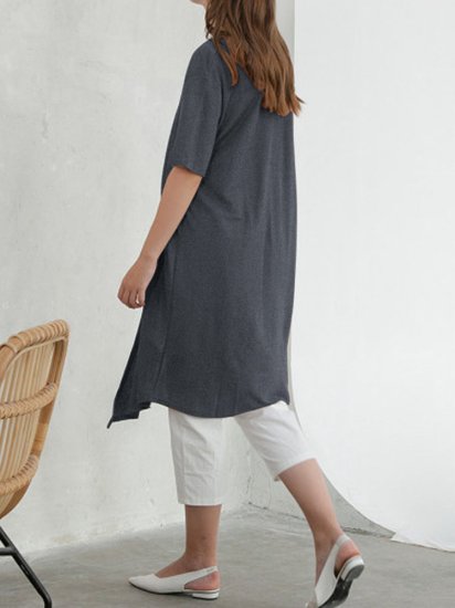 Casual Short Sleeve High Low Long T-Shirt - Click Image to Close