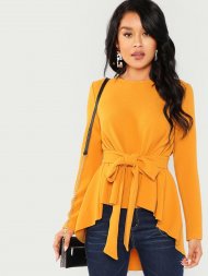 Self Belted Asymmetrical Hem Top