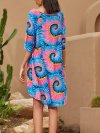 3D Flower Print Half Sleeves O-neck Casual Dress