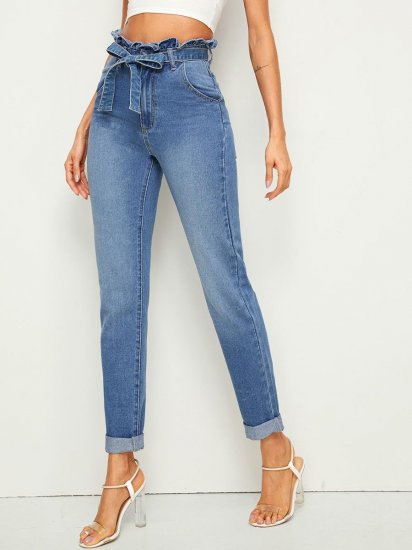 Paperbag Waist Cigarette Jeans - Click Image to Close