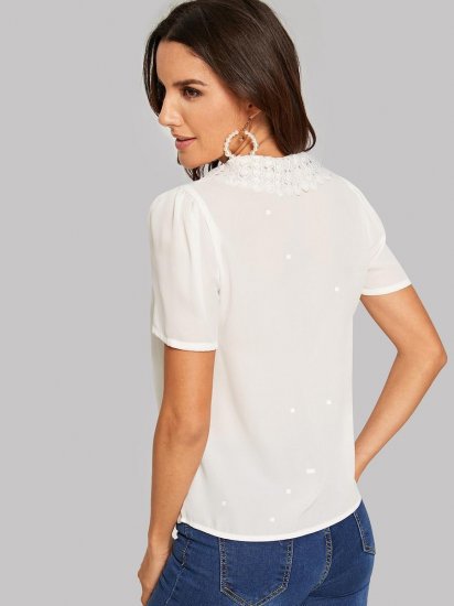 Guipure Lace Collar Keyhole Top - Click Image to Close