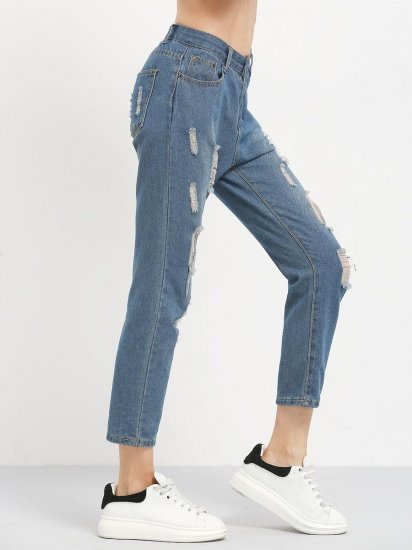 Distressed Boyfriend Ankle Jeans - Click Image to Close