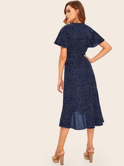 Ruffle Hem Polka Dot Belted Tea Dress - Click Image to Close