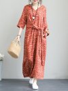 Ethnic Floral Print Bandage 3/4 Sleeve Vintage Maxi Dress For Women