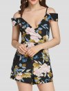 Floral Print V-neck Off-shoulder Short Sleeveless Casual Romper for Women