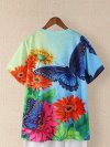 Butterfly Floral Printed O-neck Short Sleeve T-shirt