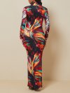 Vintage Printed Long Sleeve Pile Collar Maxi Dress