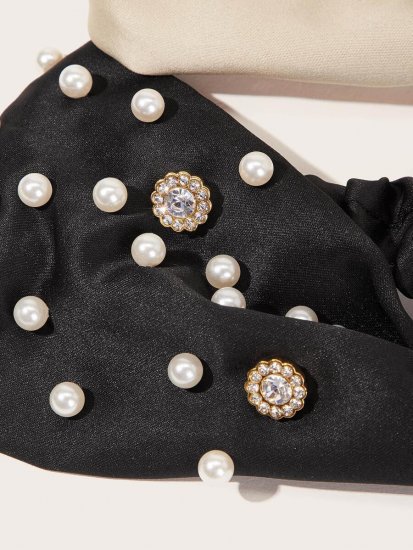 2pcs Faux Pearl & Rhinestone Decor Headband - Click Image to Close