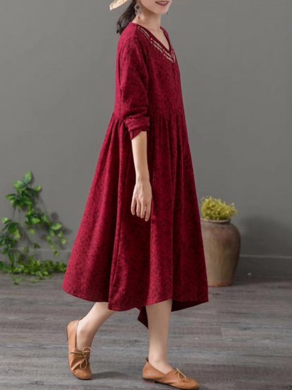 Embroidered Jacquard Asymmetrical Long Sleeve Vintage Dresses - Click Image to Close