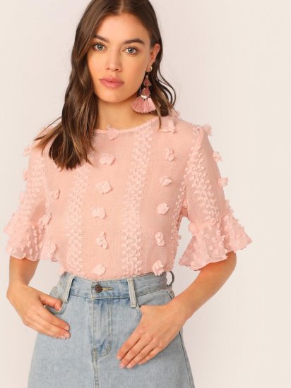 3D Appliques Ruffle Cuff Top - Click Image to Close