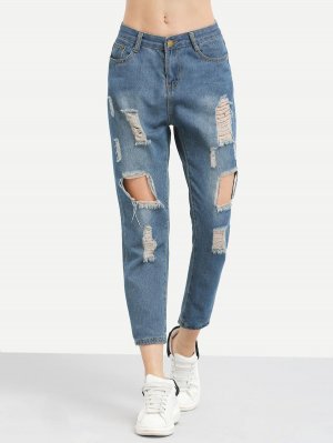 Distressed Boyfriend Ankle Jeans