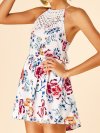 Floral Print Lace Patchwork Halter Short Casual Romper for Women