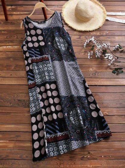 Ethnic Printed Sleeveless Vintage Women Dresses - Click Image to Close