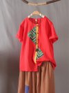 Vintage Geometric Embroidery O-Neck Short Sleeve T-shirt