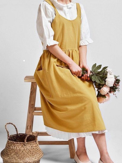 Vintage Solid Color Side Pocket Spaghetti Strap Cotton Dress - Click Image to Close