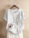 Floral Printed Short Sleeve O-Neck T-shirt For Women