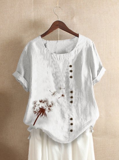 Floral Printed Short Sleeve O-Neck T-shirt For Women - Click Image to Close