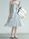 Stripe Patchwork Spaghetti Strap Vintage Mid-calf Dresses