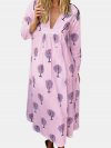 Trees Print Long Sleeve V-neck Maxi Dress For Women