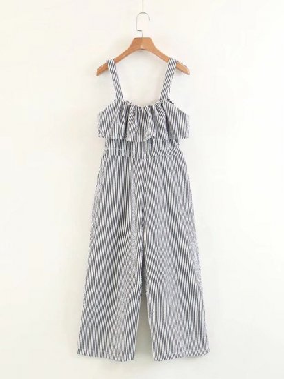 Stripe High Waist Casual Long Jumpsuits - Click Image to Close