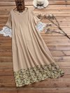 Floral Printed Patchwork Vintage Crew Neck Short Sleeve Maxi Dress