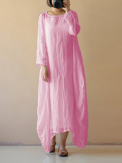 Vintage Asymmetrical Pure Color Long Sleeve Maxi Dresses - Click Image to Close